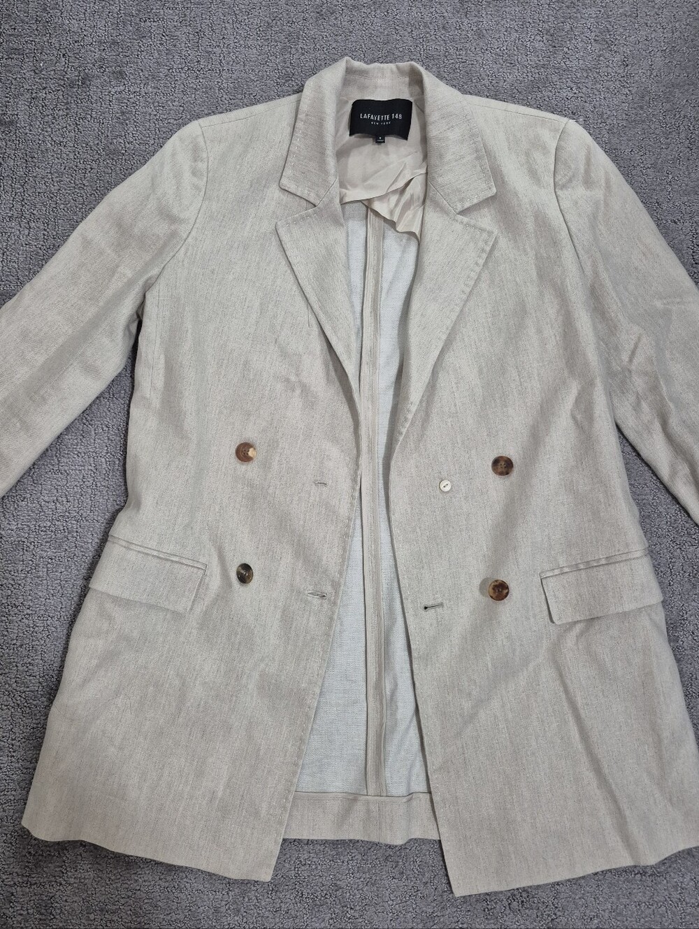Lafayette 148 New York Double-Breasted Cream Linen-Blend Blazer - Picture 4 of 4